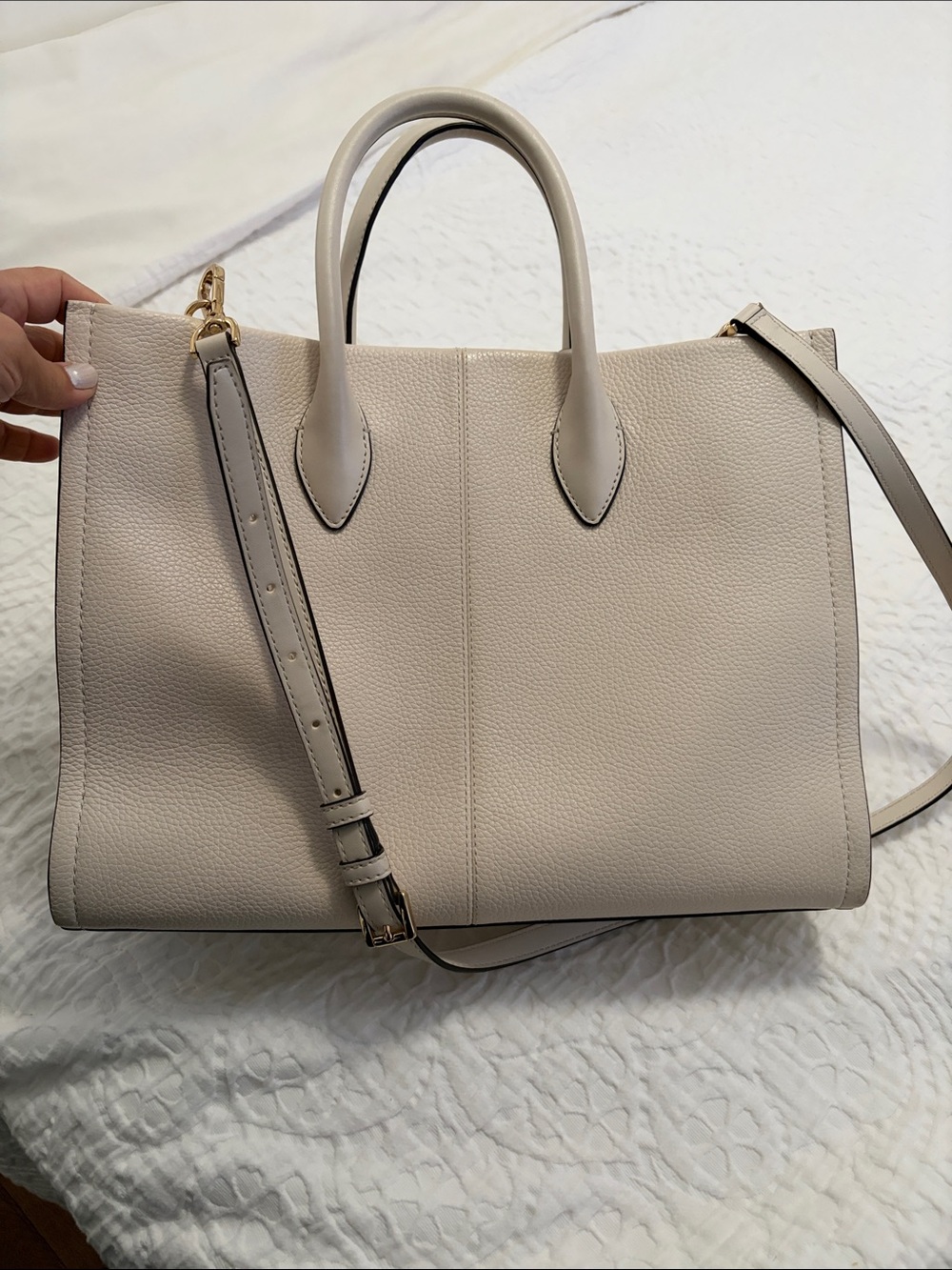 Michael Kors Beige Pebbled Leather Logo Tote - Picture 3 of 5